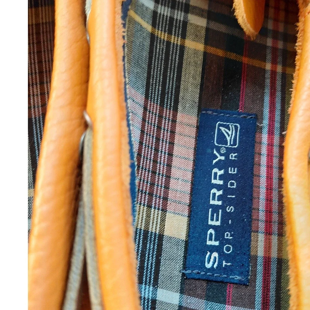 Sperry Top-Sider Mens 11M Orange Pebbled Leather Boat Shoes 0836924 Plaid Lining